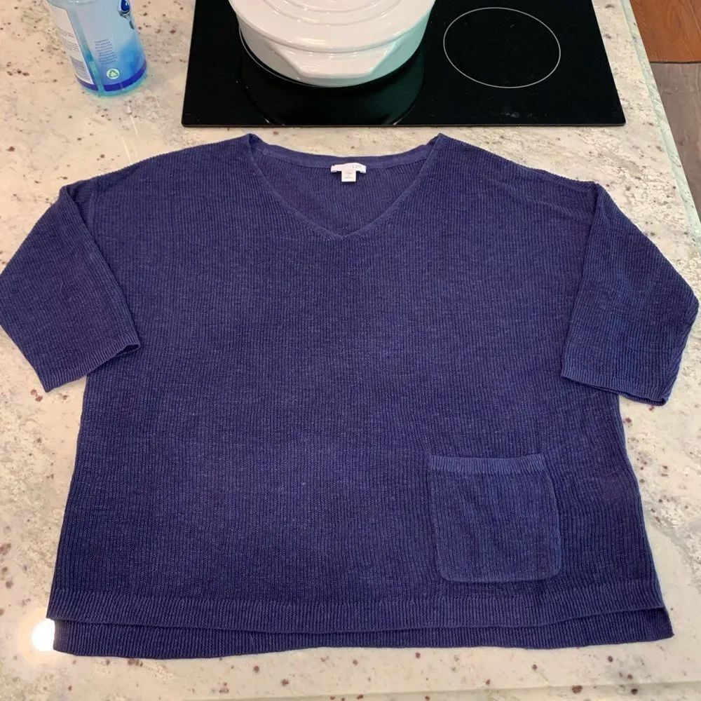 J. Jill Navy Blue Linen Blend Light Sweater sz S